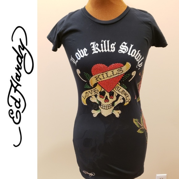 🚨ED HARDY Love Kills Slowly Tee Shirt - Picture 1 of 7